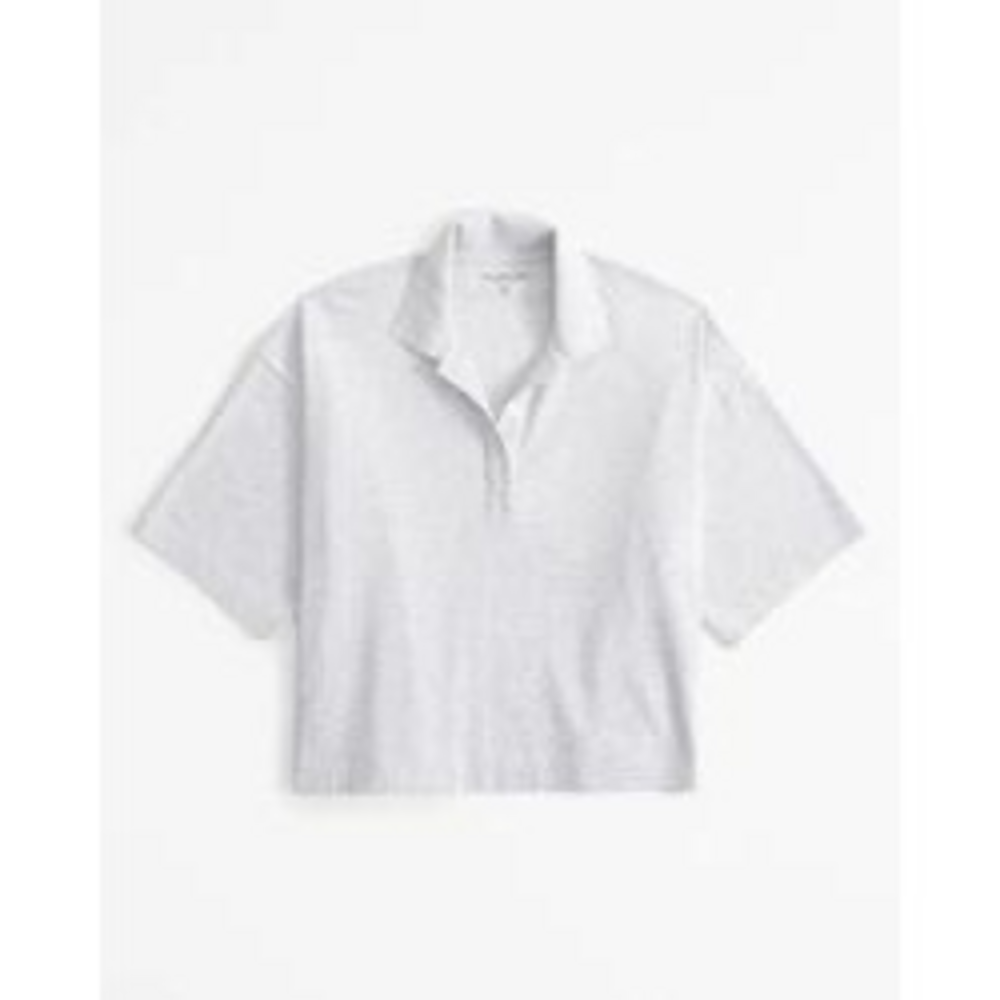 Abercrombie Women's Short-Sleeve Jersey Polo Top in Gray